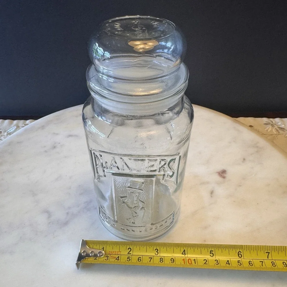 Vintage 1981 Planters Mr. Peanut 75th Anniversary Double Side Embossed Glass Jar